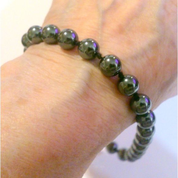 Vintage Extra Large 10 Inch Hand Knotted Hematite Beaded Bracelet - Picture 5 of 5